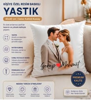 Kişiye Özel Fotoğraf İsim Baskılı Saten Yastık 40x40 cm Büyük Boy