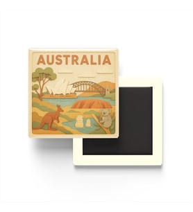 Avustralya - Australia - Paper Cut Art - Baskılı Buzdolap Magneti Kare - 9x9 cm