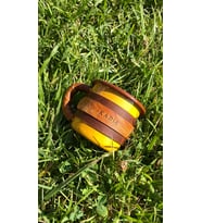 İsme Özel Deri Kaplı Emaye Kamp Bardağı / Mug / Kupa (Hardal)