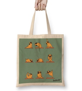 Pug Yoga Köpek Bez Çanta Uzun Saplı