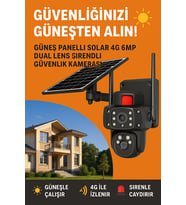Güneş Panelli Solar 4G 6MP Dual Lens Sirenli Güvenlik Kamerası