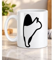Kıvrık Kuyruklu Çizgi Kedi Silüeti Desenli Kedi Severlere Hediye Porselen Kupa Bardak