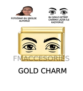 İtalyan Çelik Bileklik Charmı Gold Renk Göz Fotoğraf Baskılı Charm İstediğiniz Fotoğraf Baskılı