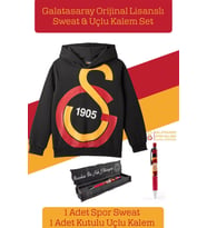 Galatasaray Orijinal Lisanslı Büyük Logo Çocuk Sweat + Uçlu Kalem Set  (Siyah)