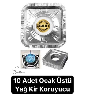 Dayanıklı 10 Adet Alüminyum Ocak Koruyucu Folyo Kare Kir Bırakmaz Yağ Sıçrama Yanmaz Yapışmaz Gümüş