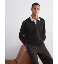 LCW Vision Kahverengi Kontrast Polo Yakalı Erkek Sweatshirt