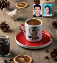 Kişiye Özel Karikatürlü Sarı Lacivert Taraftar Baba Oğul Türk Kahvesi Fincanı Babalar Günü Hediyesi