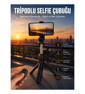 Mey İthalat® Selfie Çubuğu Tripod Kumandalı Telefon Tutucu Siyah