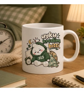Uyku Kredim Bitti Komik Uykucu Öğrenci Baskılı Seramik Kupa