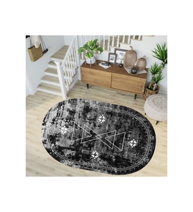 Eliana Home Baskılı, Yıkanabilir Kaymaz Taban Oval Halı LNA7268-SD1034 100x150 cm (Siyah)