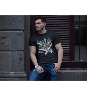 ERKEK Bisiklet Yaka Baskılı Kısa kol T-Shirt - Siyah