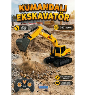 Uzaktan Kumandalı Şarjlı Metal Kepçeli 360° Dönen RC Ekskavatör İş Makinesi Oyuncak - Sarı