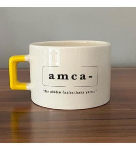 Amca Baskılı Sarı Kulplu C Fincan