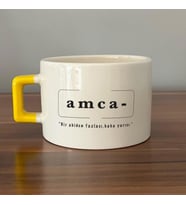 Amca Baskılı Sarı Kulplu C Fincan