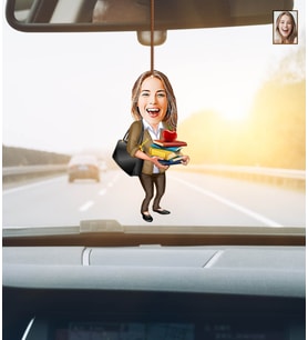 Kişiye Özel Karikatürlü Öğretmen Ahşap Araba Dikiz Ayna Süsü