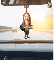 Kişiye Özel Karikatürlü Öğretmen Ahşap Araba Dikiz Ayna Süsü