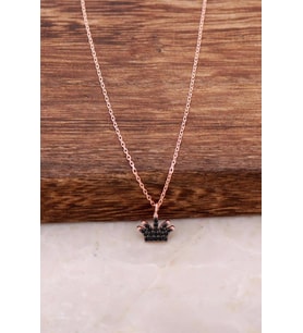 Taç Minimal Rose Gümüş Kolye 4152 (Siyah)