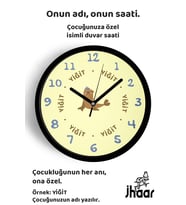 İsme Özel Sevimli Fok Balığı Çocuk Odası Duvar Saati Orta Boy 30 cm Siyah Camlı Sessiz