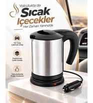 Yolculuk ve Seyahat İçin 12V Araç Uyumlu Paslanmaz Çelik Elektrikli Su Isıtıcı Kettle