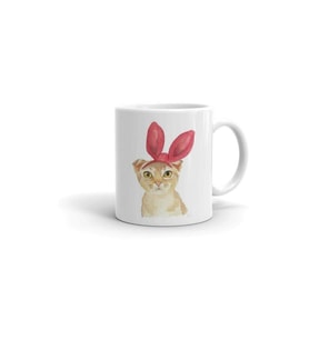 Tavşan Kulak Kedi Baskılı Kupa Bardak