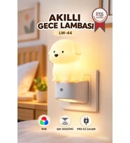 Torima Köpek Tasarımlı Gece Lambası Rgb Işıklı Akıllı Sensörlü Priz Tipi Lamba LW44 Beyaz