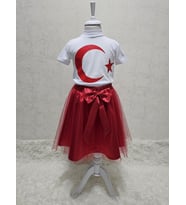 Ay Yıldızlı Tişört Kırmızı Tütü Etek Takım