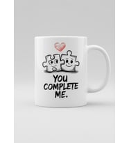 Sen Beni Tamamlıyorsun Kupa - Puzzle Kalpli You Complete Me Romantik Hediyelik Mug (Beyaz)