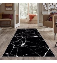 Siyah Mermer Desenli Yıkanabilir Kaymaz Taban Leke Tutmaz Modern Salon Halısı ve Yolluk