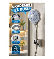 4 Kademeli El Duşu Seti – Spiral Hortum ve Duvar Askılı Banyo Duş Başlığı