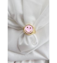Smile Pembe Mineli Ayarlanabilir Yüzük Gold Renk
