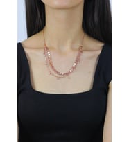 Taşlı ve Pullu Üçlü Tasarım Rose Gümüş Kolye 7277