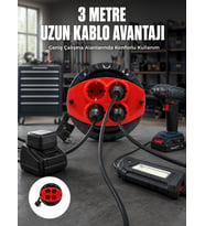 3 Metre Kablolu 4’lü Kırmızı Priz Makara