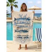 Unisex Desenli Baskılı Deniz Plaj Havlusu Balık 70X140 Cm