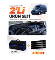 e-biz FORD TRANSİT (2015-2022) Uyumlu Torpido Örtüsü + Tay Tüyü Bagaj Çantası - Siyah-Mavi - FO030