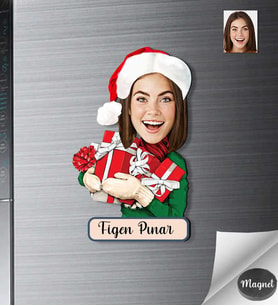 Kişiye Özel Yılbaşı Kadın Ahşap Magnet -6