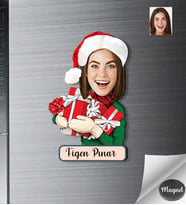 Kişiye Özel Yılbaşı Kadın Ahşap Magnet -6