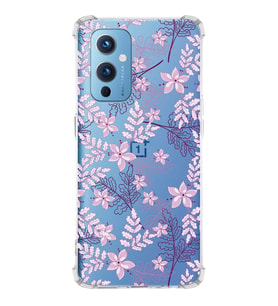 PrintiFy OnePlus 9 Uyumlu Köşe Korumalı Floral Pudra Tasarımlı Şeffaf Silikon Kılıf