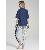Kadın Bisiklet Yaka Yakası Baskılı Desenli Düz Paça Pijama Takımı (Renksiz)