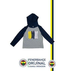 Fenerbahçe Orijinal Lisanslı Kapüşonlu Lacivert Gri Çocuk Sweat (Lacivert-Gri)