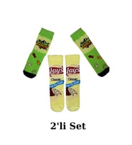 Sour Patch ve Lays Desenli 2'li Çorap Seti