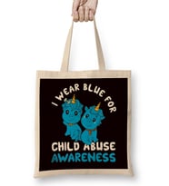 Child Abuse Prevention Month Blue Ribbon Awareness Support Bez Çanta Uzun Saplı