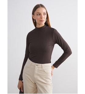 LCW Modest Kahverengi Dik Yaka Kadın Body