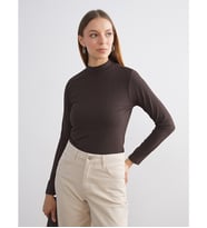 LCW Modest Kahverengi Dik Yaka Kadın Body