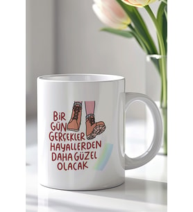 Mizahi Yazılı 330ml Baskılı Beyaz Seramik Kupa Bardak