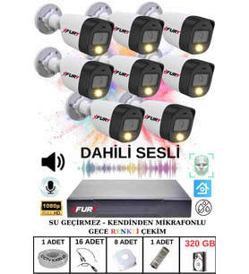 FURY 8 li Sesli Gece Renkli Görüş Güvenlik Kamerası Su Geçirmez Güvenlik Kamerası Seti 320GB