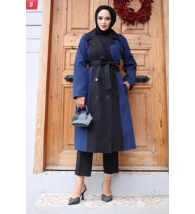 Önü Garnili  Trençkot  İndigo 4434
