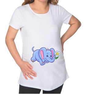 BK Gift Bebek Fil Tasarımlı Beyaz Hamile Tişört-1