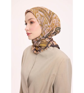 Dört Mevsim Antik Motif Viskon Velora Eşarp 6419 (Krem)