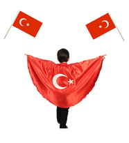 Ay Yıldız Çocuk Pelerini + Bayrak - 23 Nisan Ay Yıldızlı Çocuk Pelerin- Ayyıldız Gösteri Pelerini (Kırmızı)