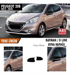  Peugeot 208 2012-2018 Uyumlu Batman Yarasa Ayna Kapağı Piano Black Abs Plastik